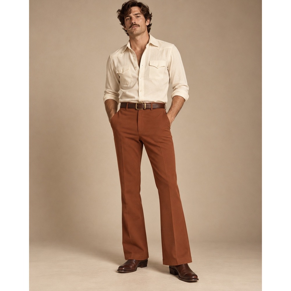 ASOS DESIGN Flared Trousers Mens 32x32 Rust Brown Retro Boho 70s Style Western